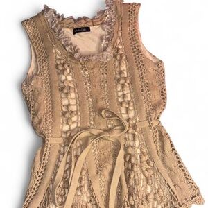 Dolce Cabo Beige Lace Trim Top